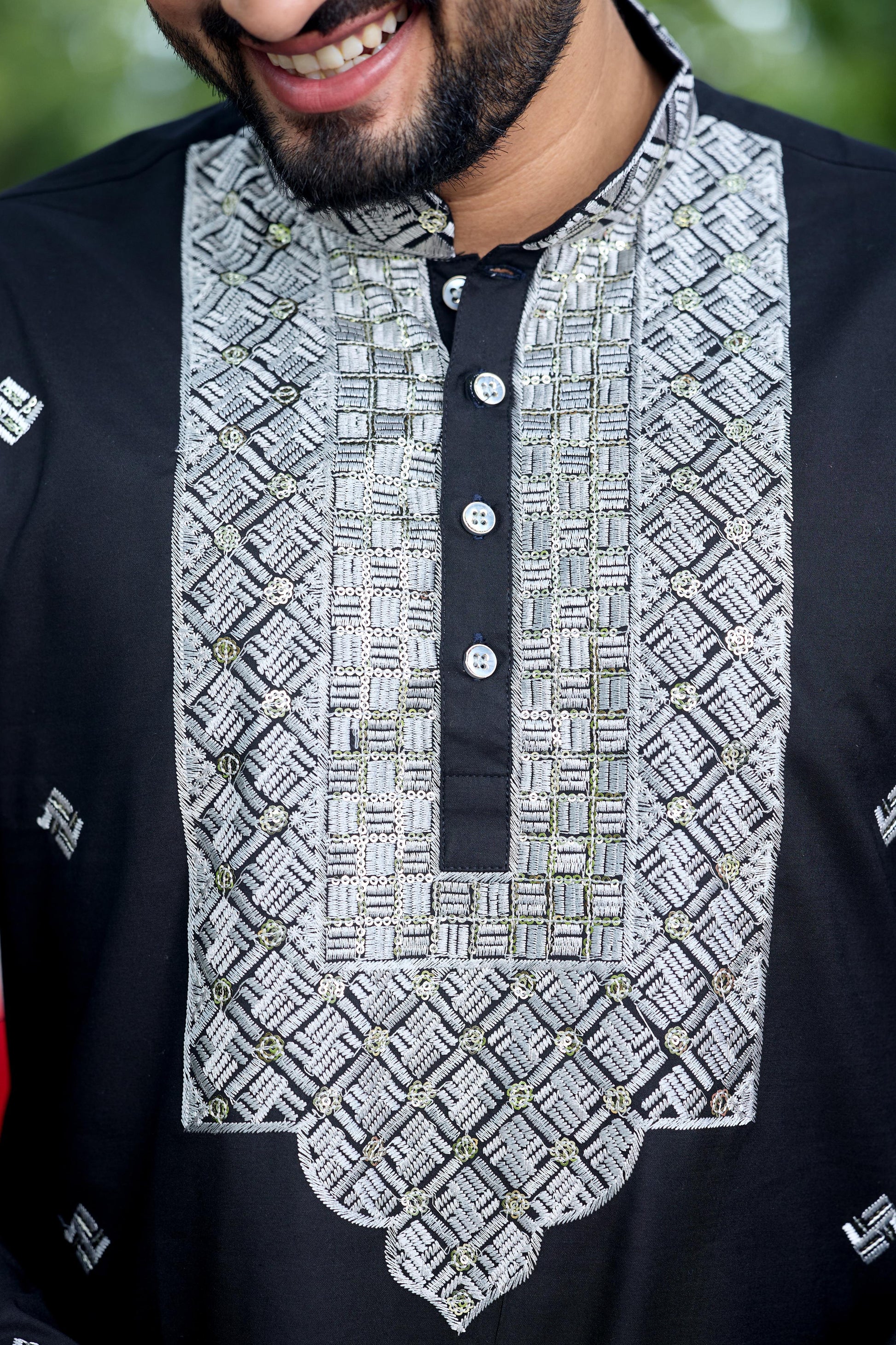 Black Embroidered Kurta with Dupatta and Pant Set