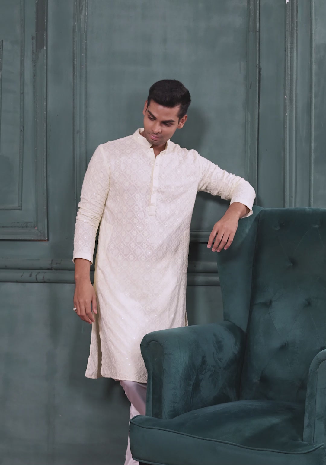 Cream Chikankari Cotton Kurta