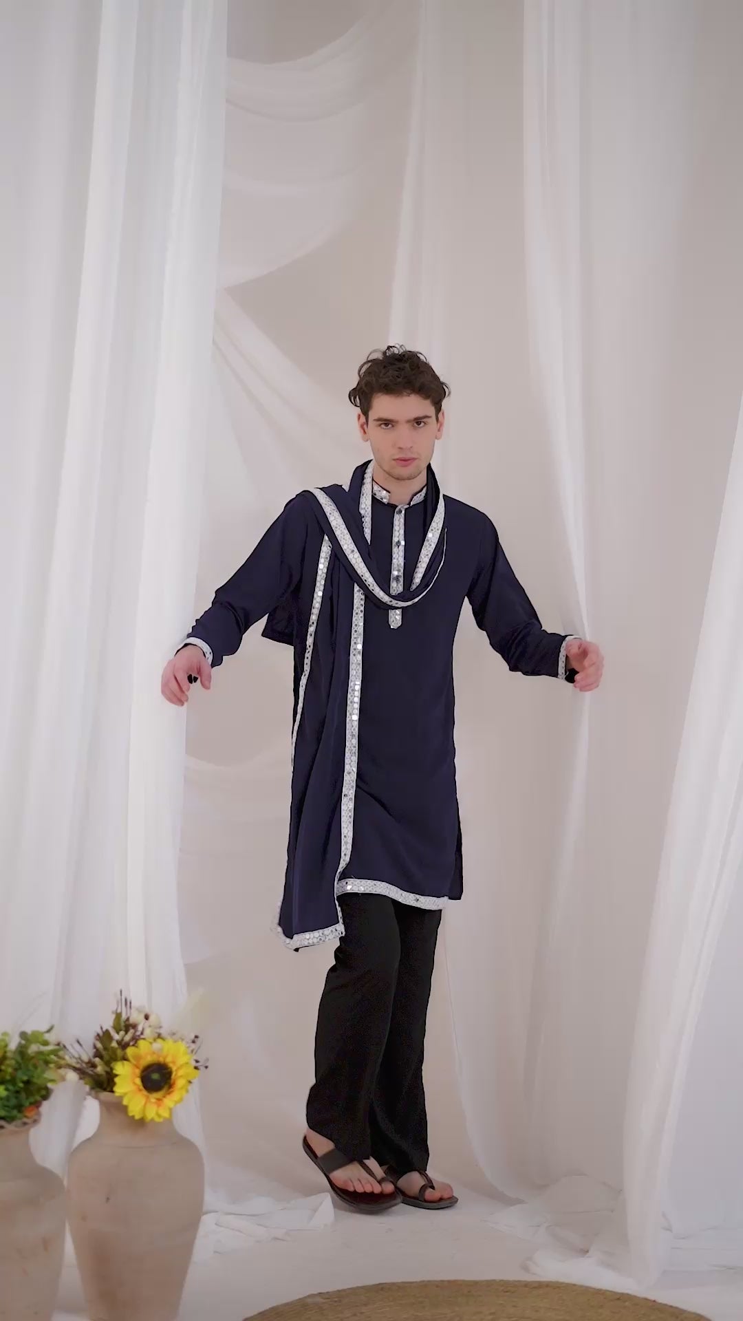 Navy Blue Short Kurta Plus Dupatta Set