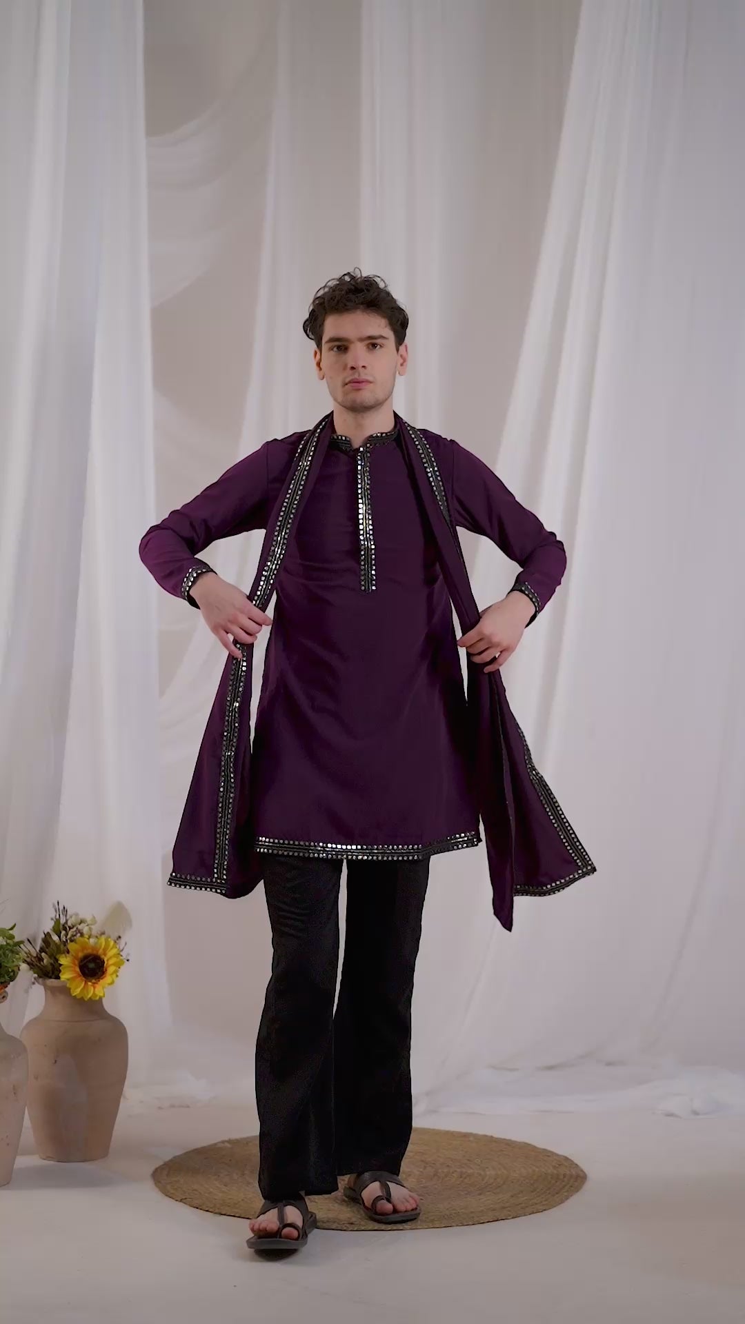 Rich Wine Short Kurta Plus Dupatta Set