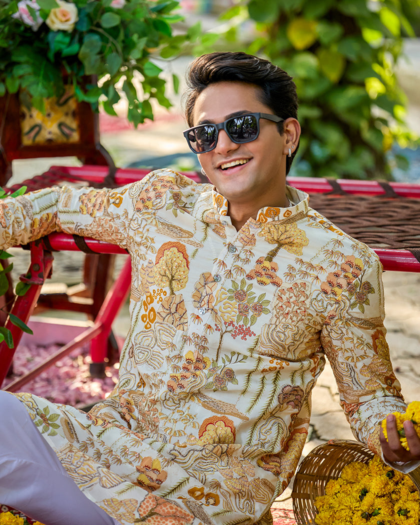 Heritage Mosaic Gold Embroidered Kurta