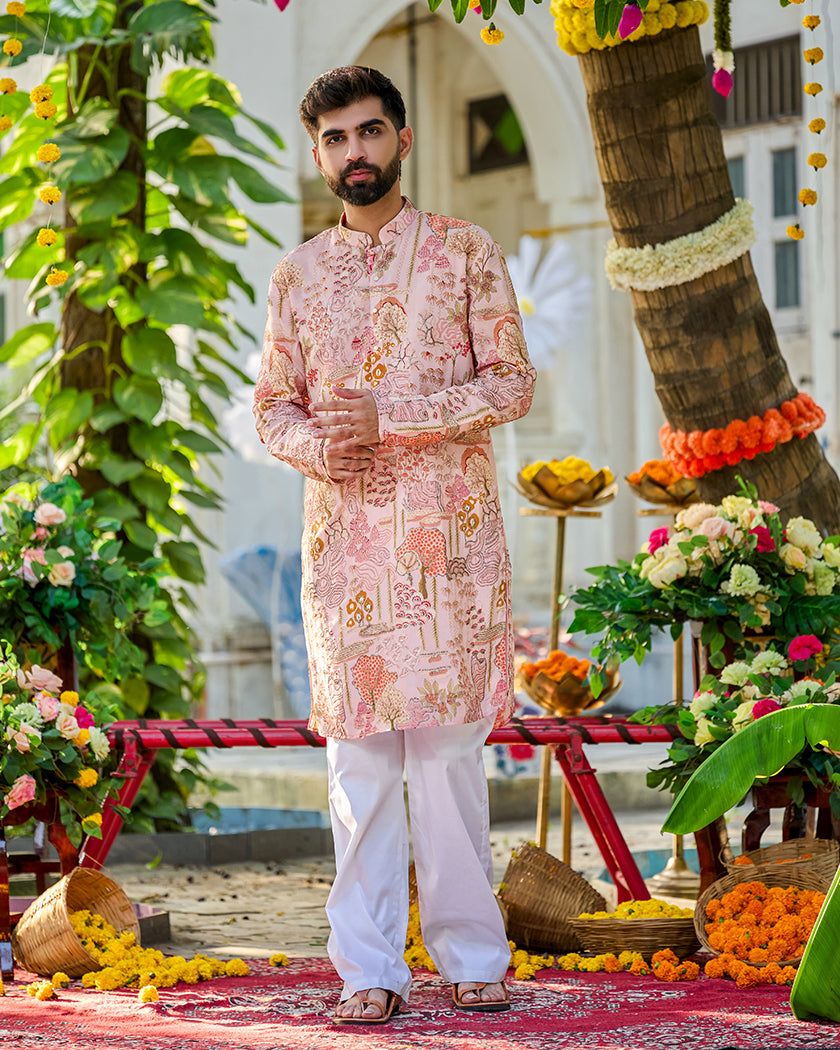 Heritage Floral Blush Embroidered Kurta.