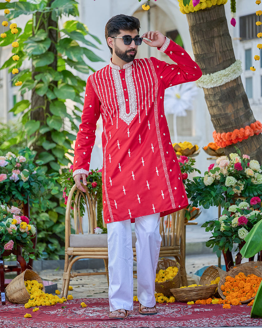 Valor-Crimson Embroidered Kurta.