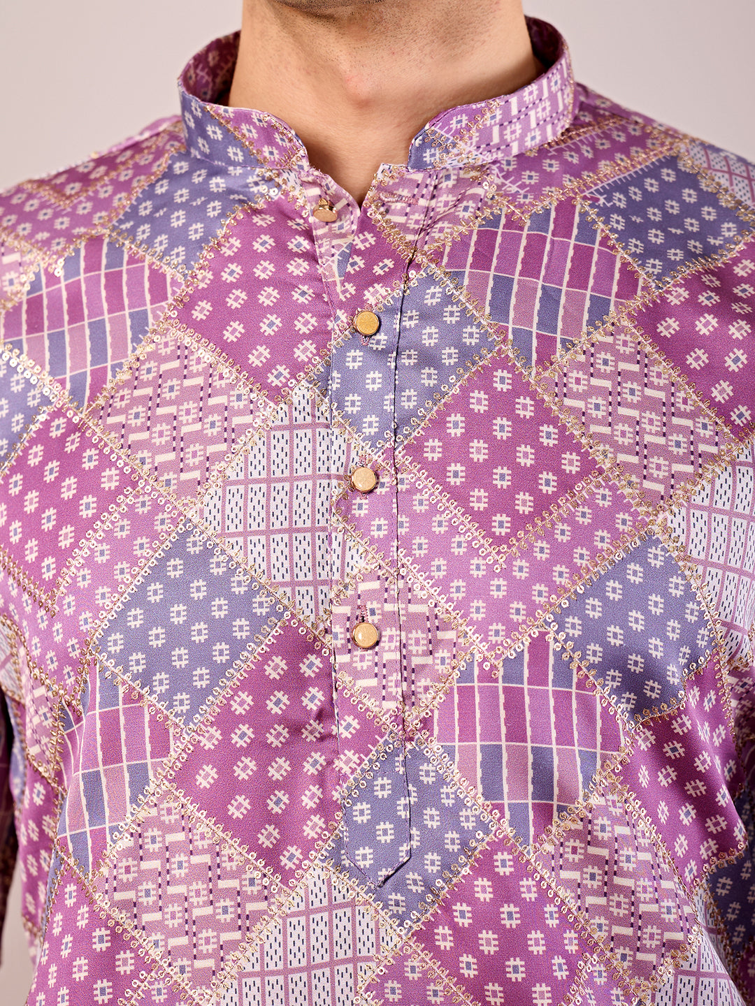 The Qila Embroidered Kurta (Purple Geometric)