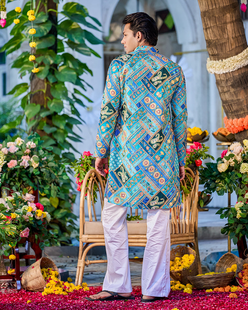 Regal Mosaic Blue Kurta