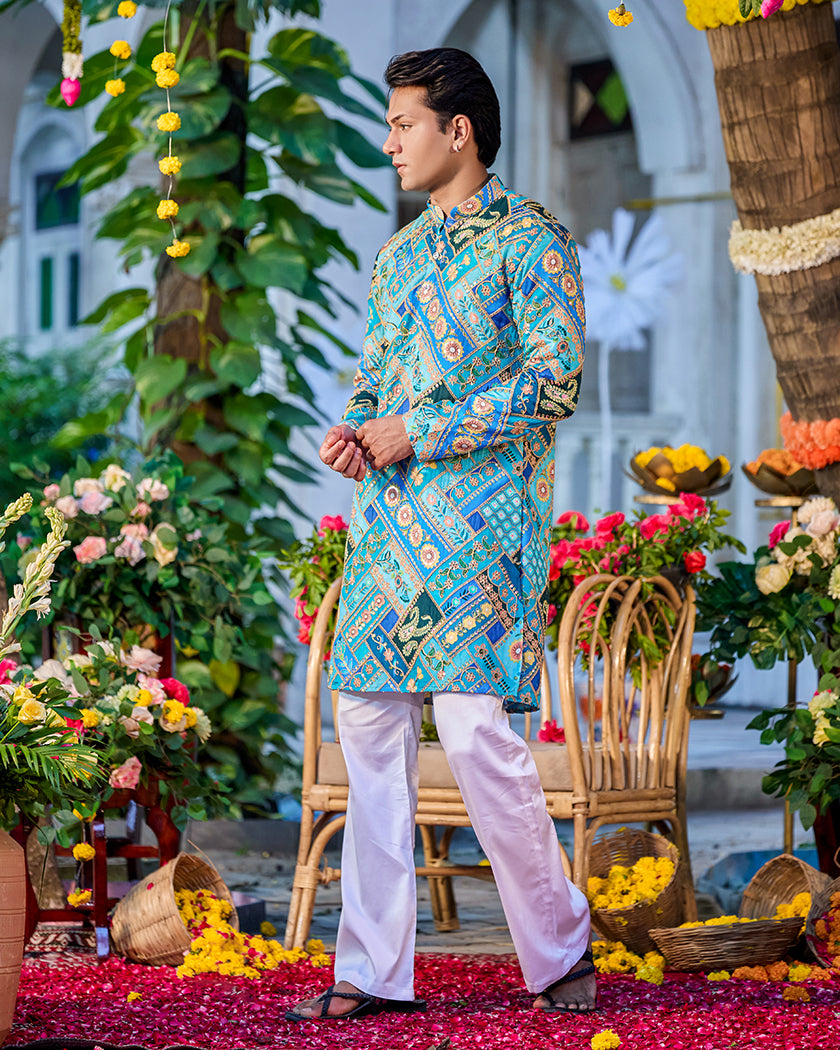Regal Mosaic Blue Kurta