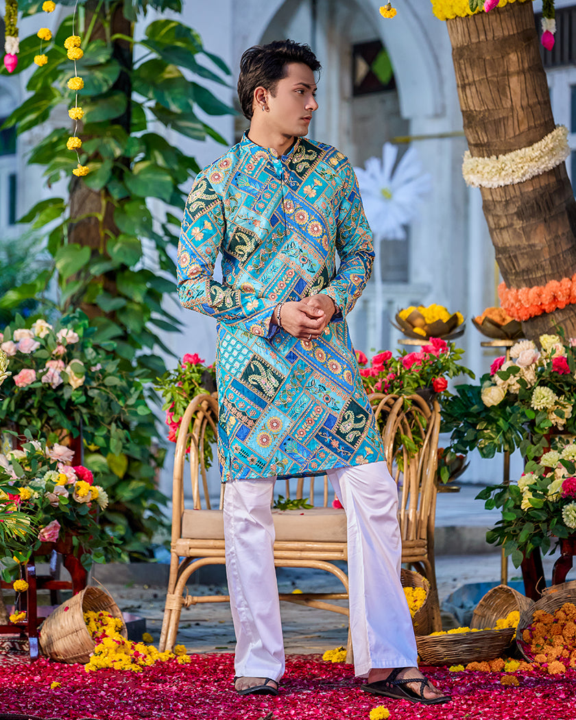 Regal Mosaic Blue Kurta