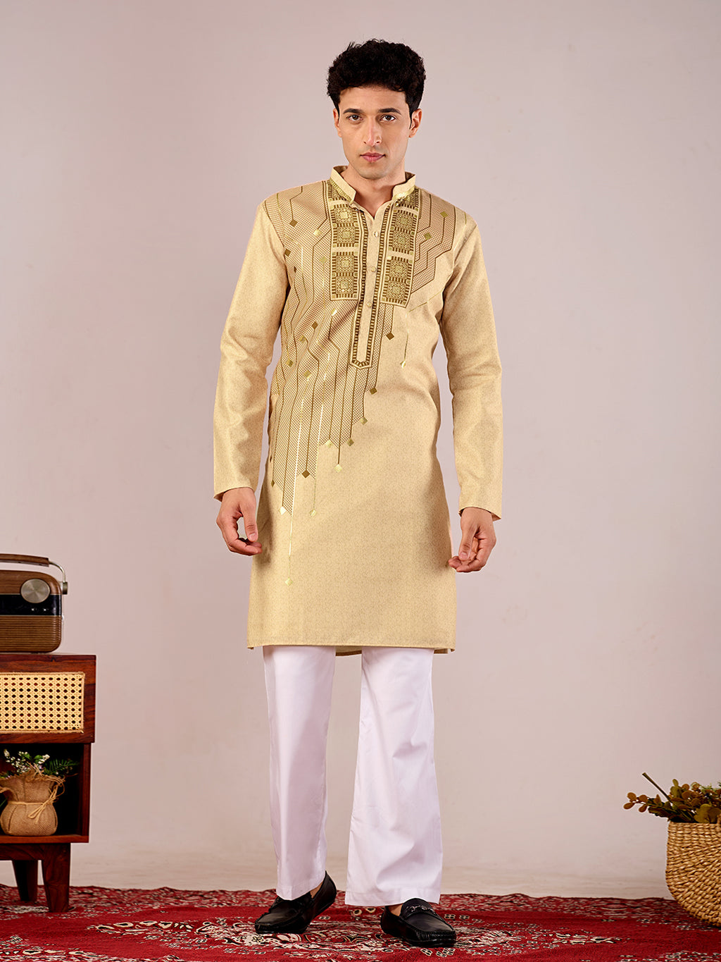 The Swarn Linen Kurta (Cream Gold).