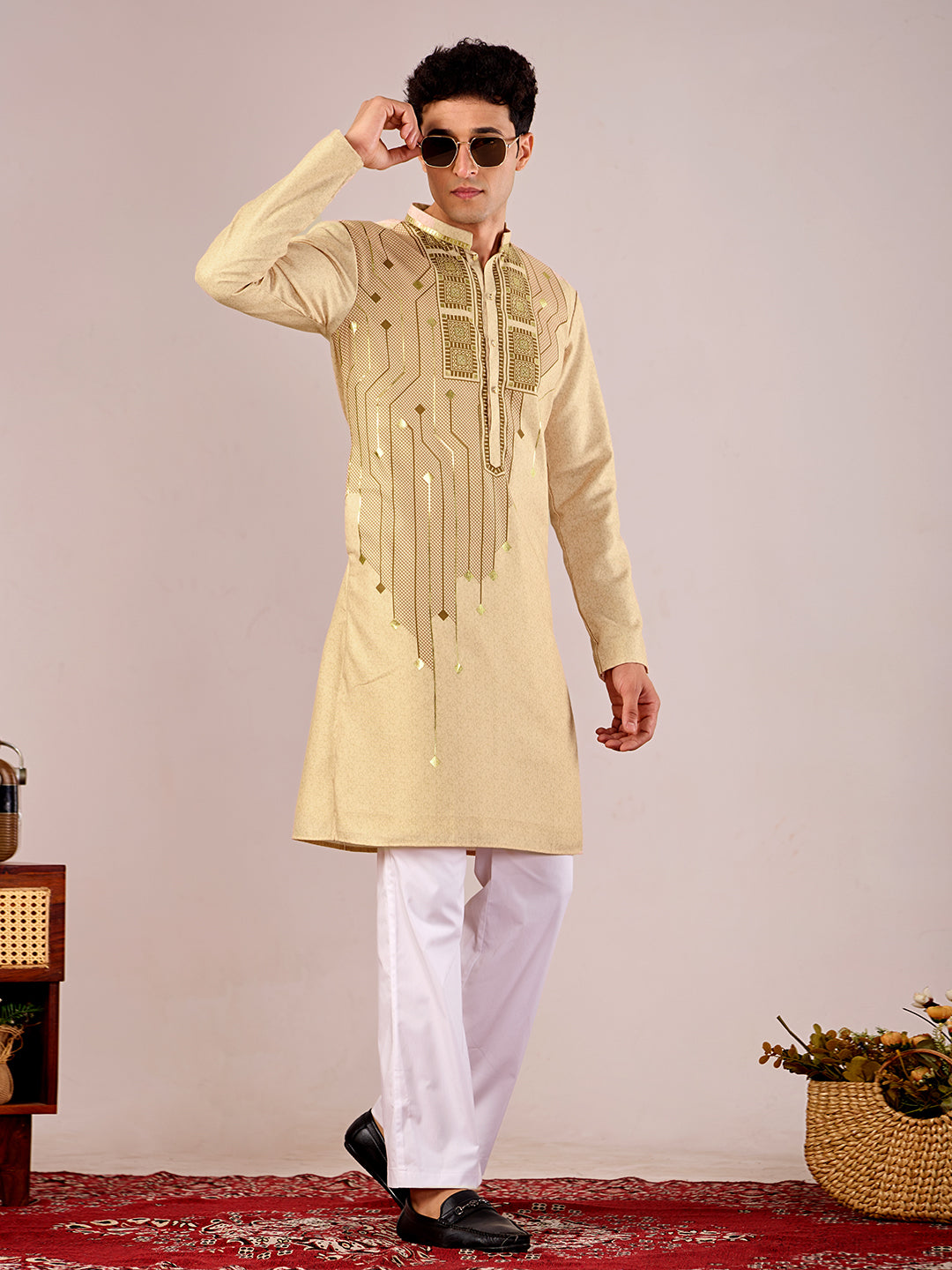 The Swarn Linen Kurta (Cream Gold).