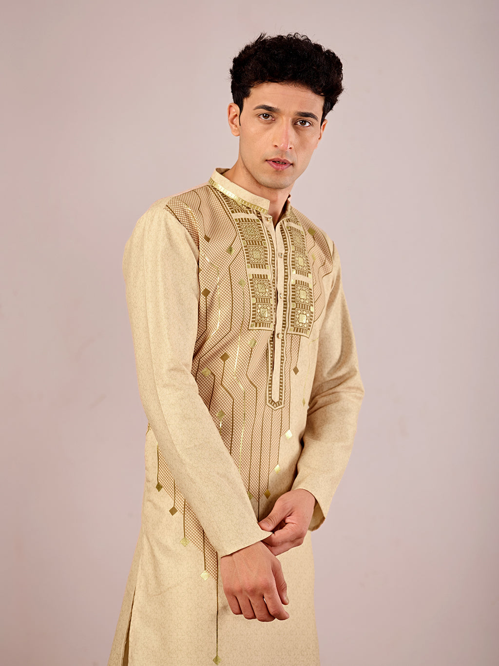 The Swarn Linen Kurta (Cream Gold).