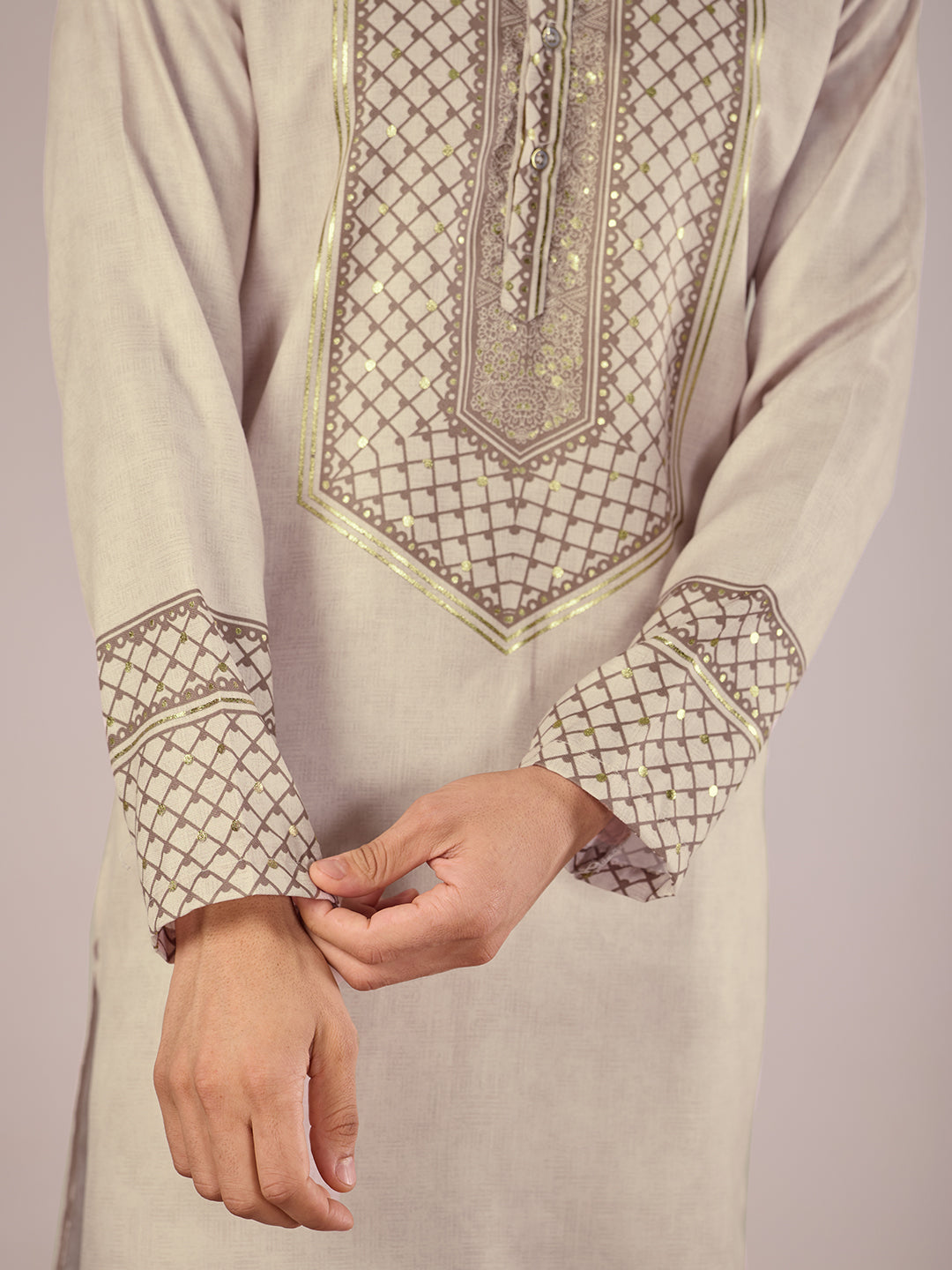 The Zafar Linen Kurta (Beige Chevron)