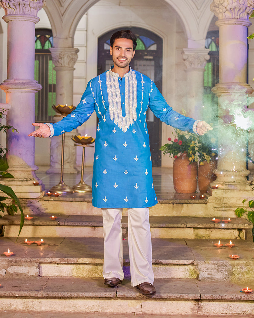 Cerulean Majesty Embroidered Kurta.