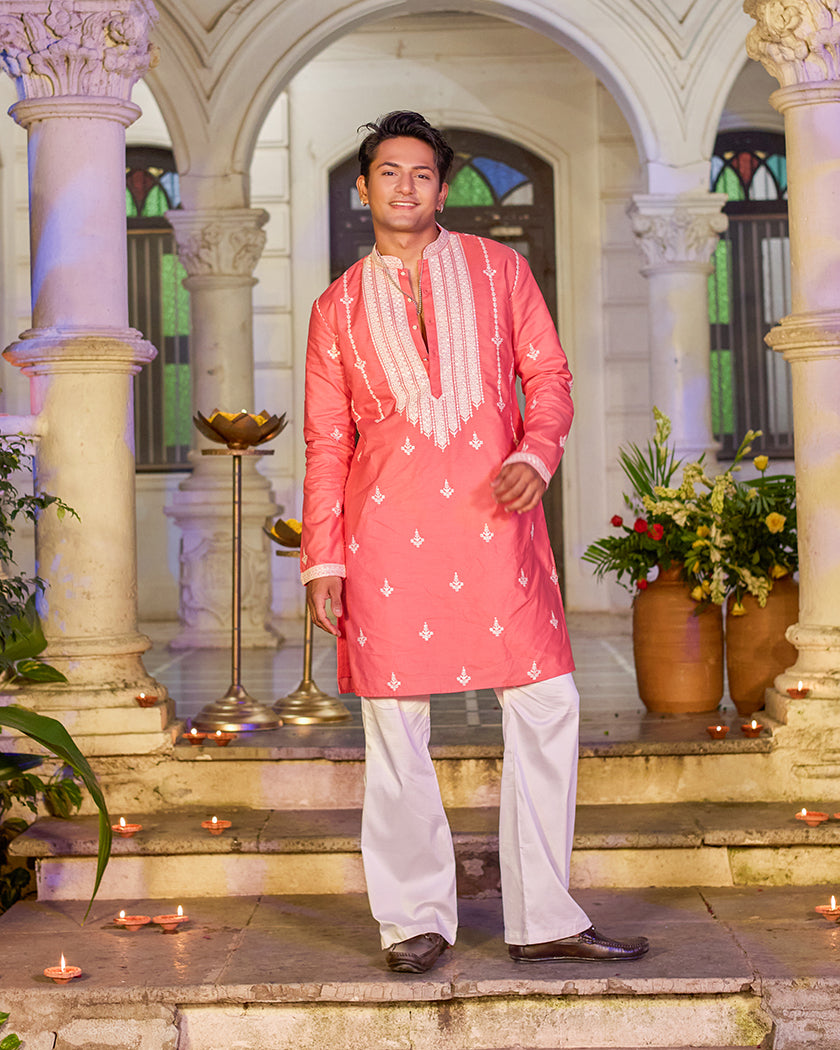 Coral Elegance Embroidered Kurta.