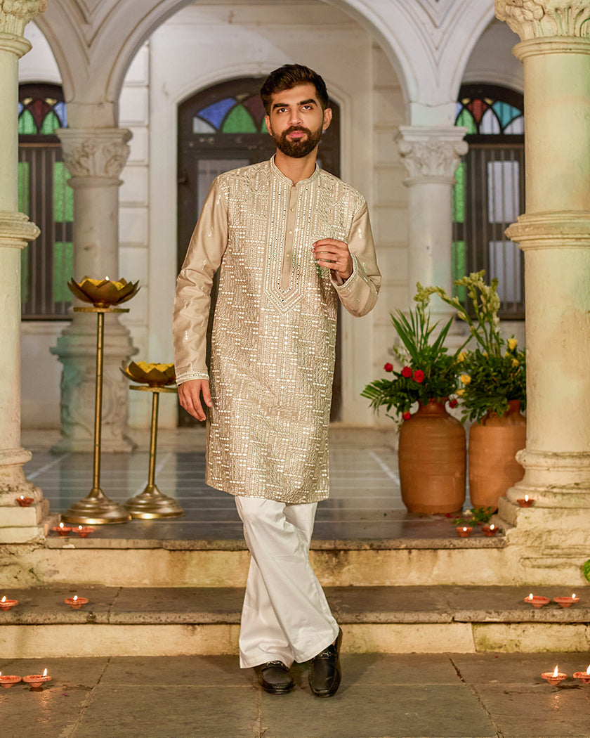 Champagne Royale Embroidered Mirror Kurta.