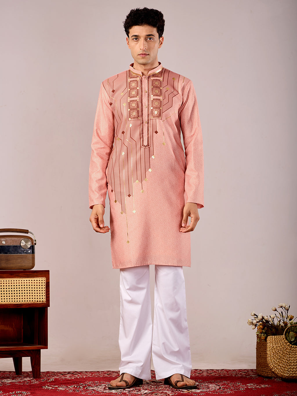 The Swarn Linen Kurta (Royal Peach)