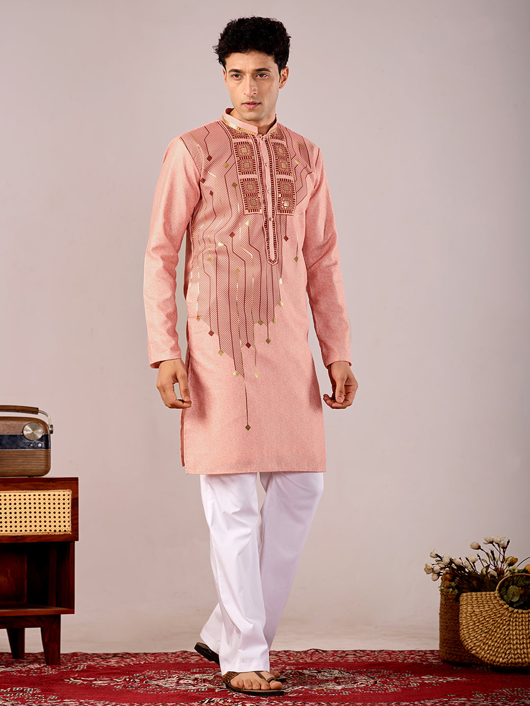 The Swarn Linen Kurta (Royal Peach)
