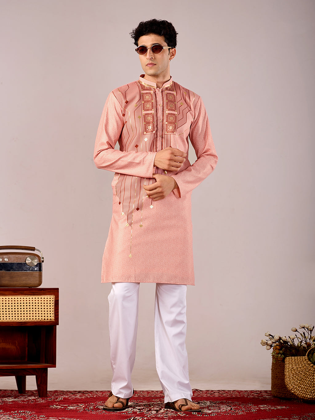 The Swarn Linen Kurta (Royal Peach)