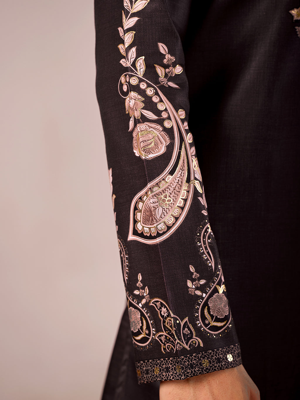 The Nawabi Linen Printed Kurta Set. (Dark Wine)