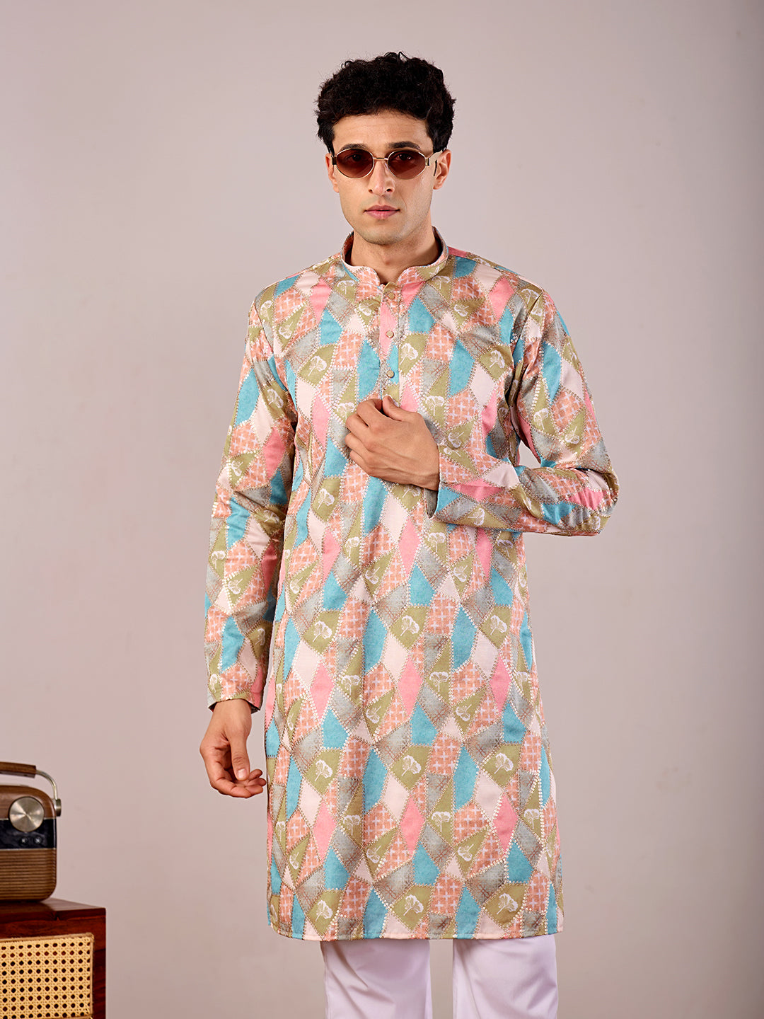 The Qila Embroidered Kurta (Pastel Mosaic)