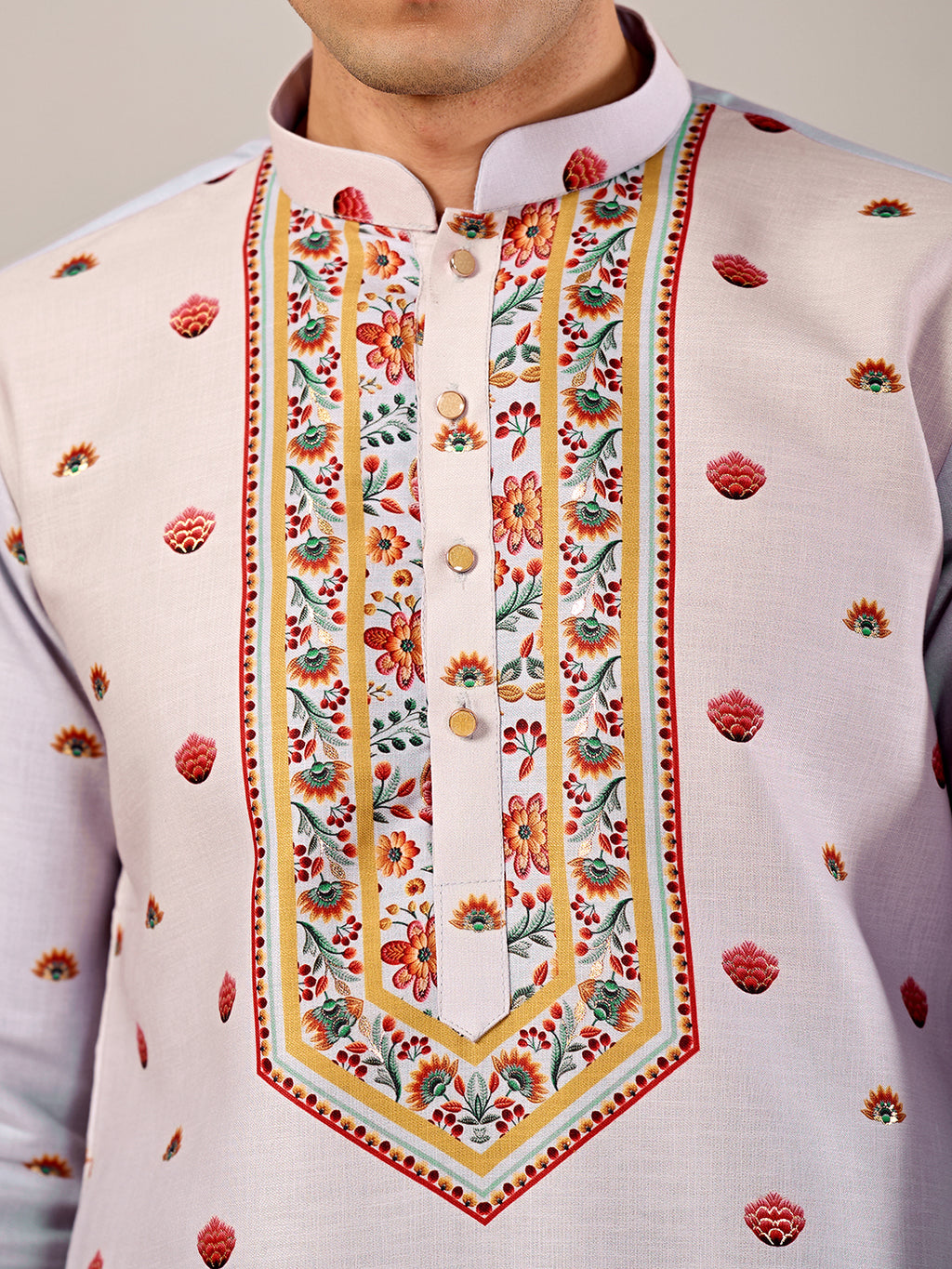 The Mirza Linen Kurta (Light Blue Floral)