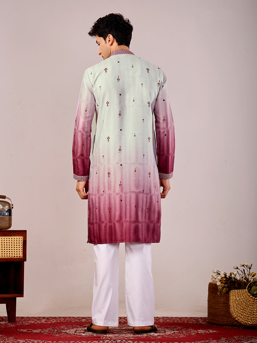 The Jahan Linen Kurta (Ombre Plum)