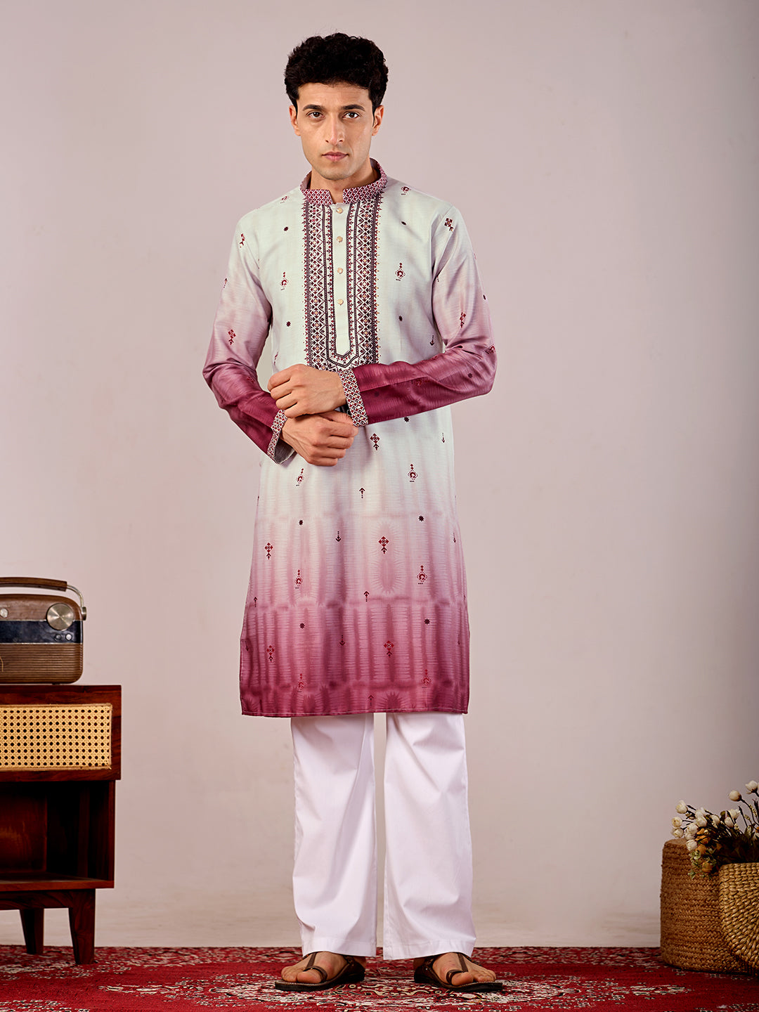 The Jahan Linen Kurta (Ombre Plum)
