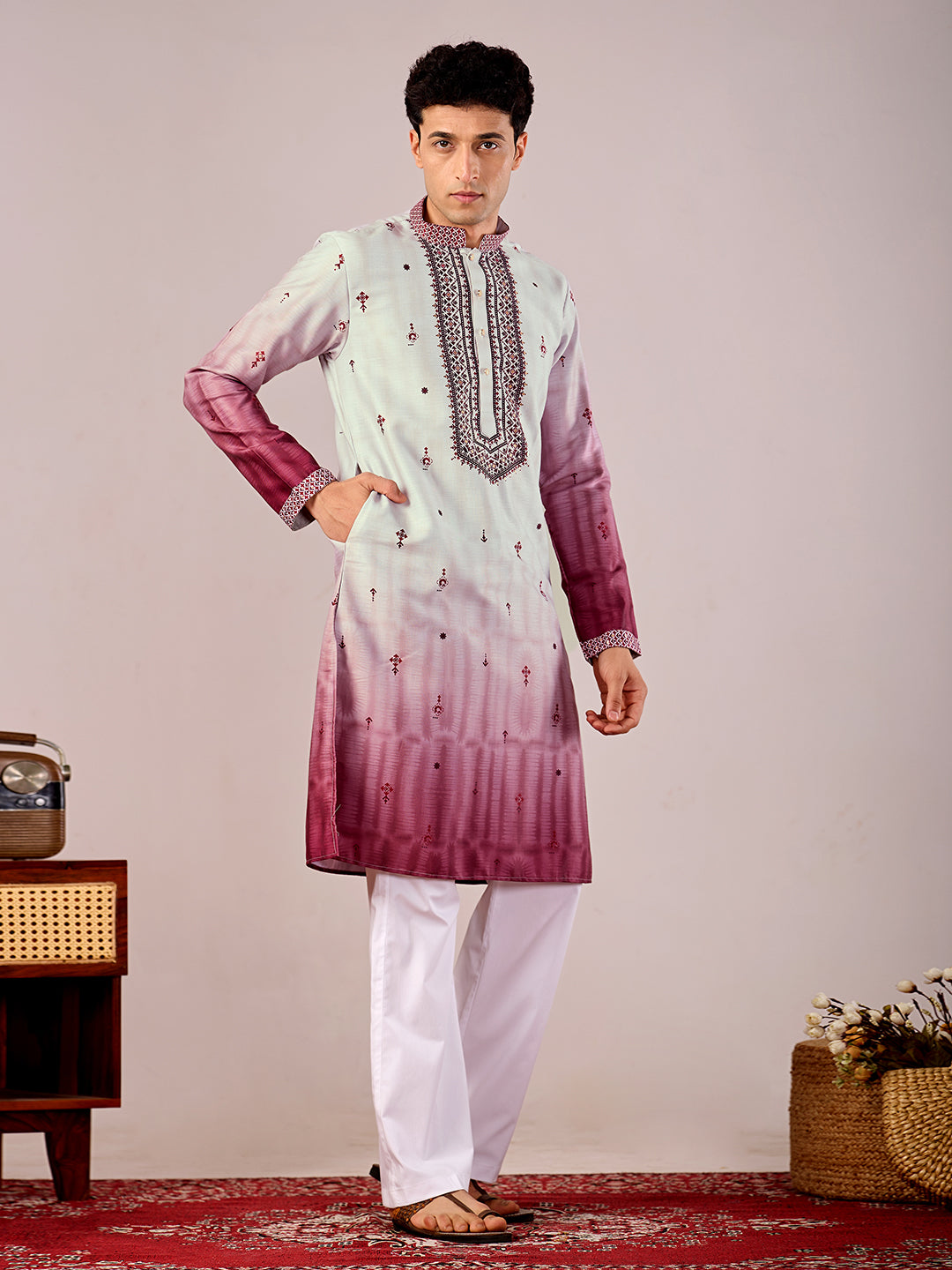 The Jahan Linen Kurta (Ombre Plum)