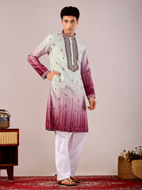 The Jahan Linen Kurta (Ombre Plum)