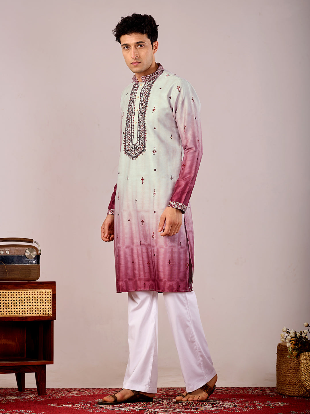 The Jahan Linen Kurta (Ombre Plum)