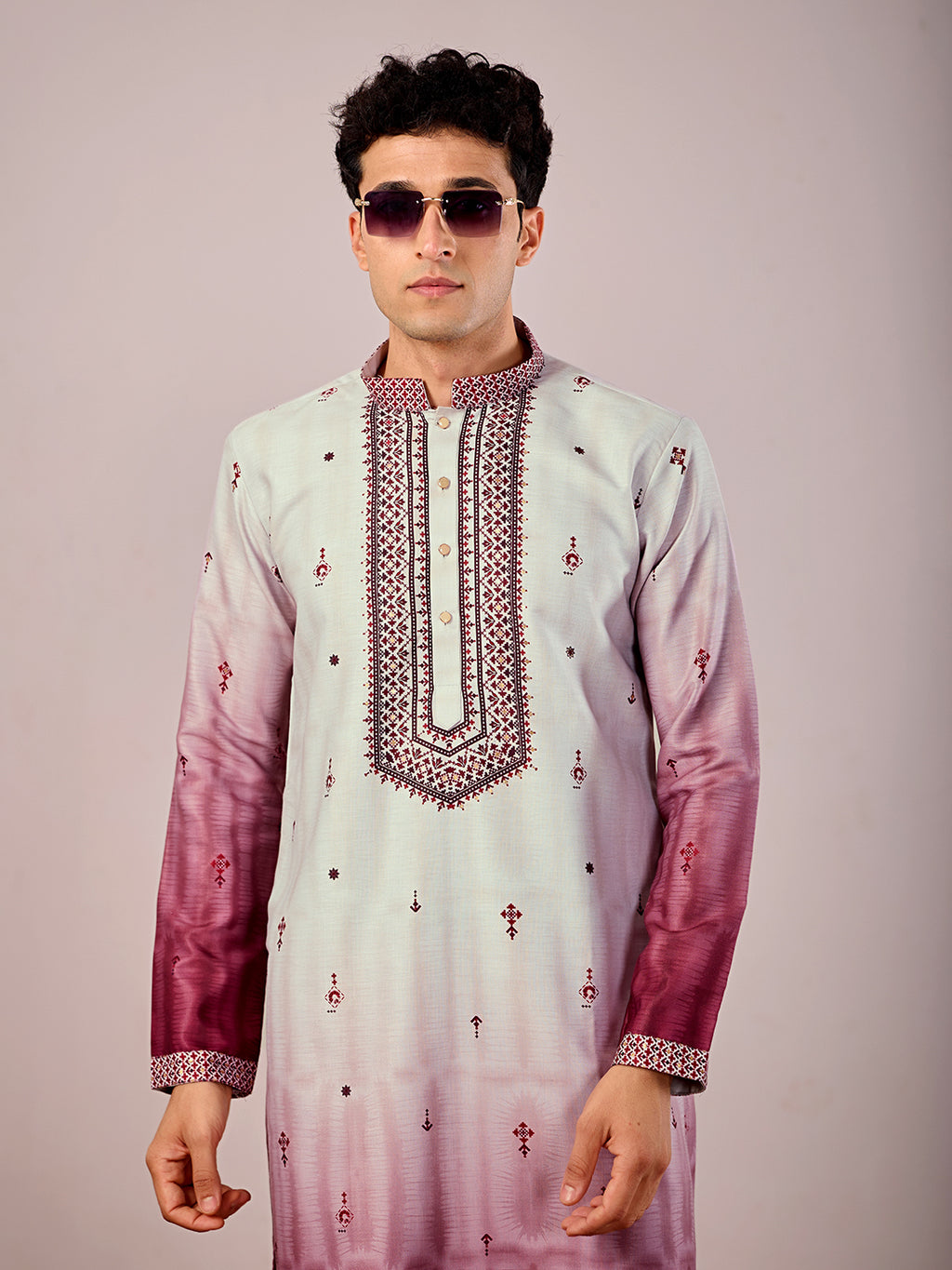 The Jahan Linen Kurta (Ombre Plum)