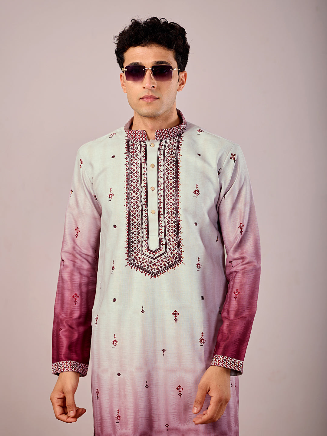 The Jahan Linen Kurta (Ombre Plum)