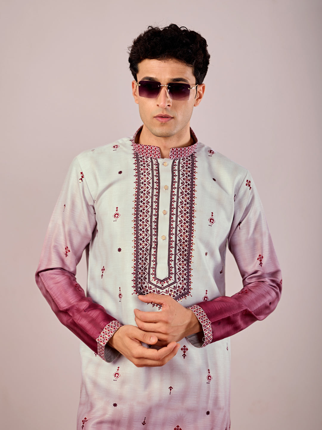 The Jahan Linen Kurta (Ombre Plum)