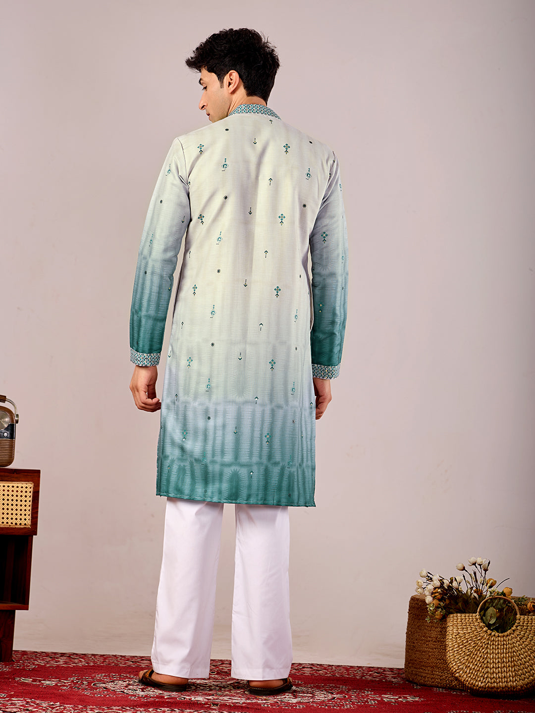 The Jahan Linen Kurta (Ombre Teal)