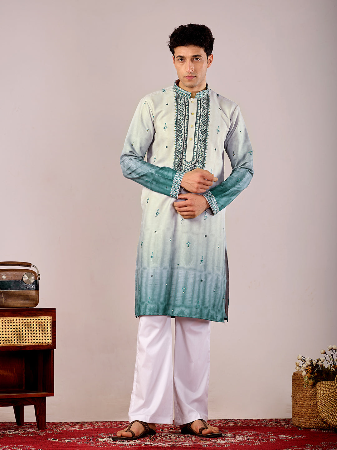 The Jahan Linen Kurta (Ombre Teal)