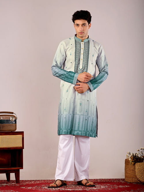 The Jahan Linen Kurta (Ombre Teal)