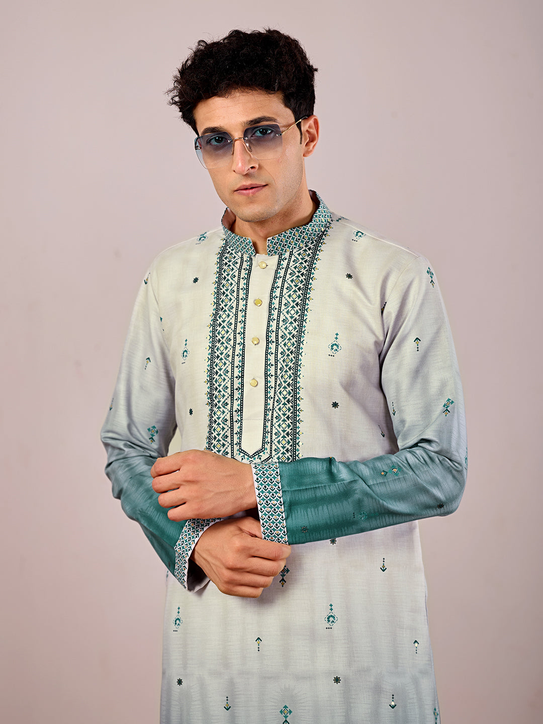 The Jahan Linen Kurta (Ombre Teal)