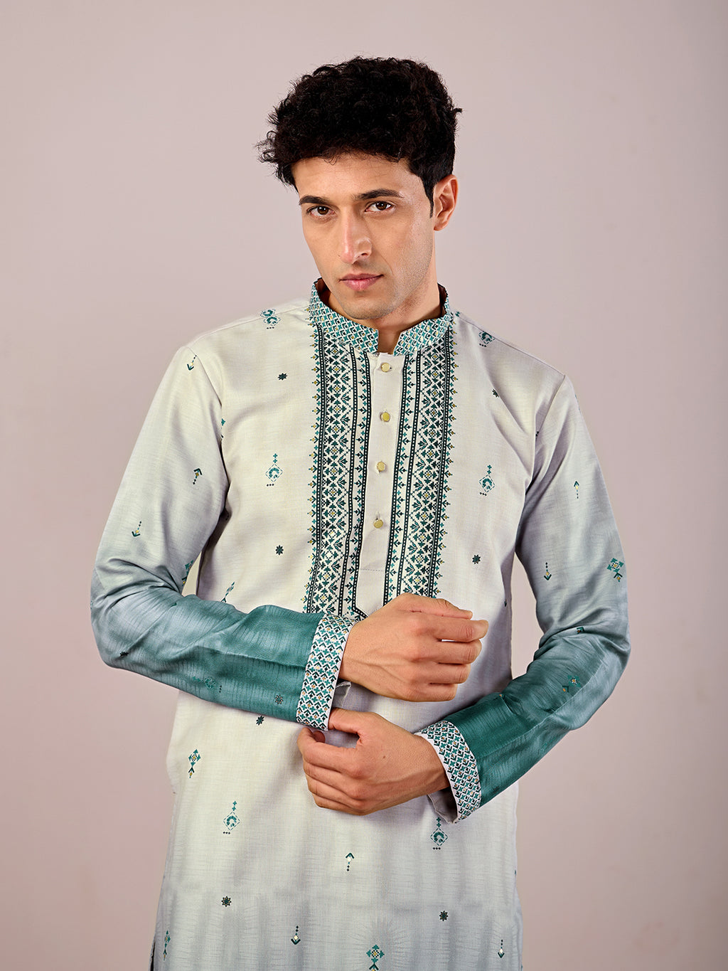The Jahan Linen Kurta (Ombre Teal)