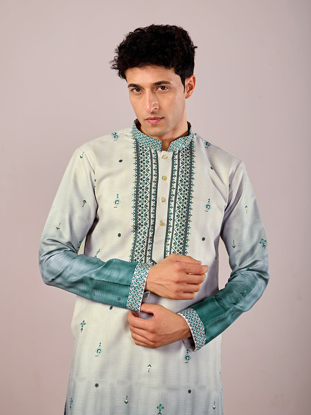 The Jahan Linen Kurta (Ombre Teal)