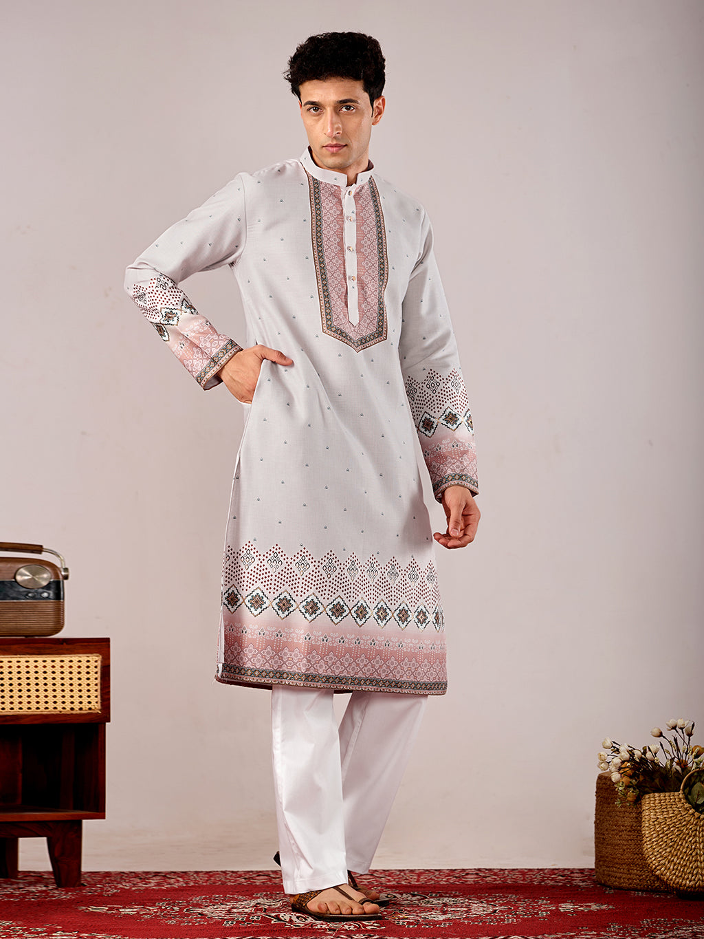 The Mirza Linen Kurta (Light Grey)