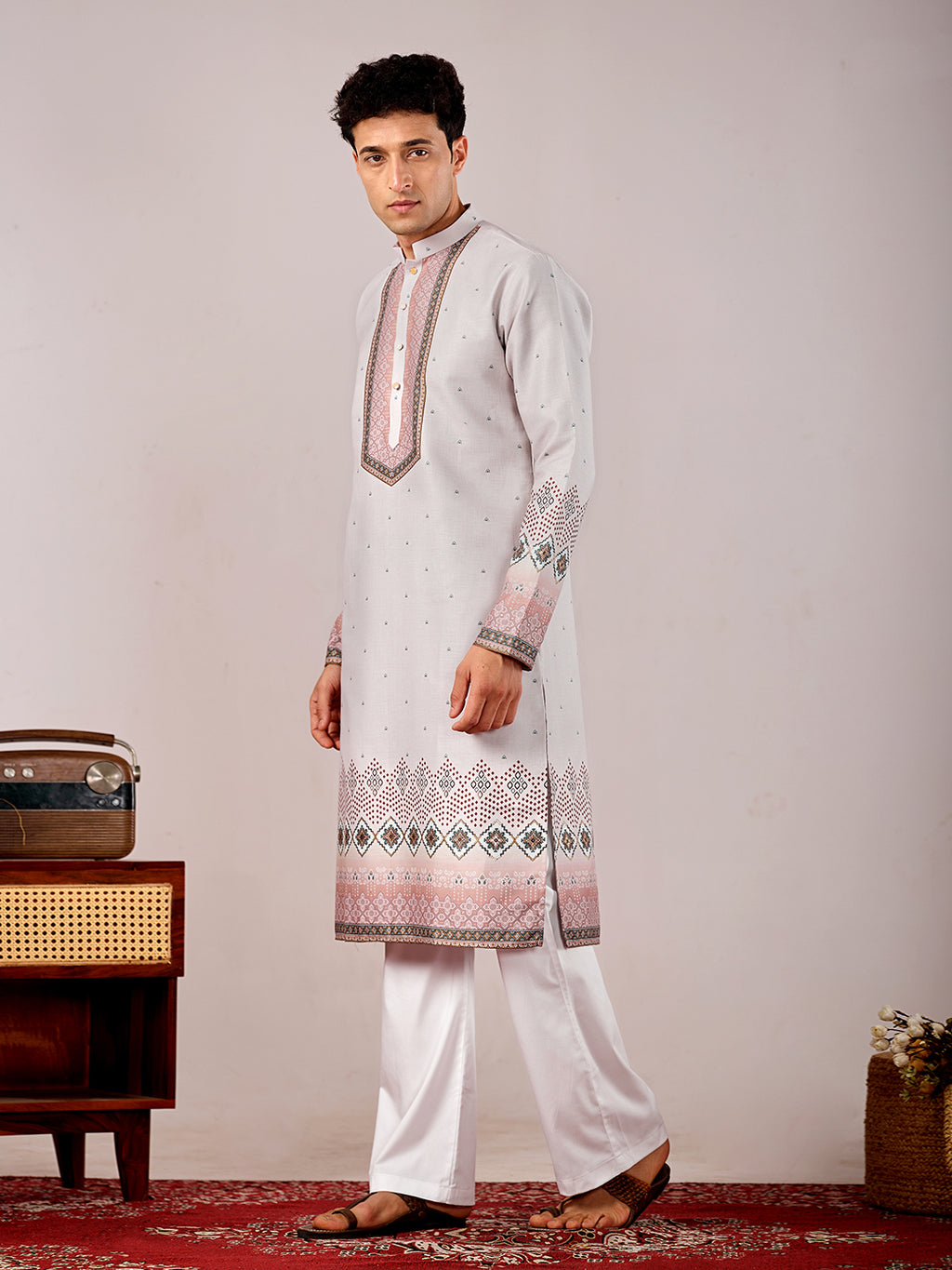 The Mirza Linen Kurta (Light Grey)