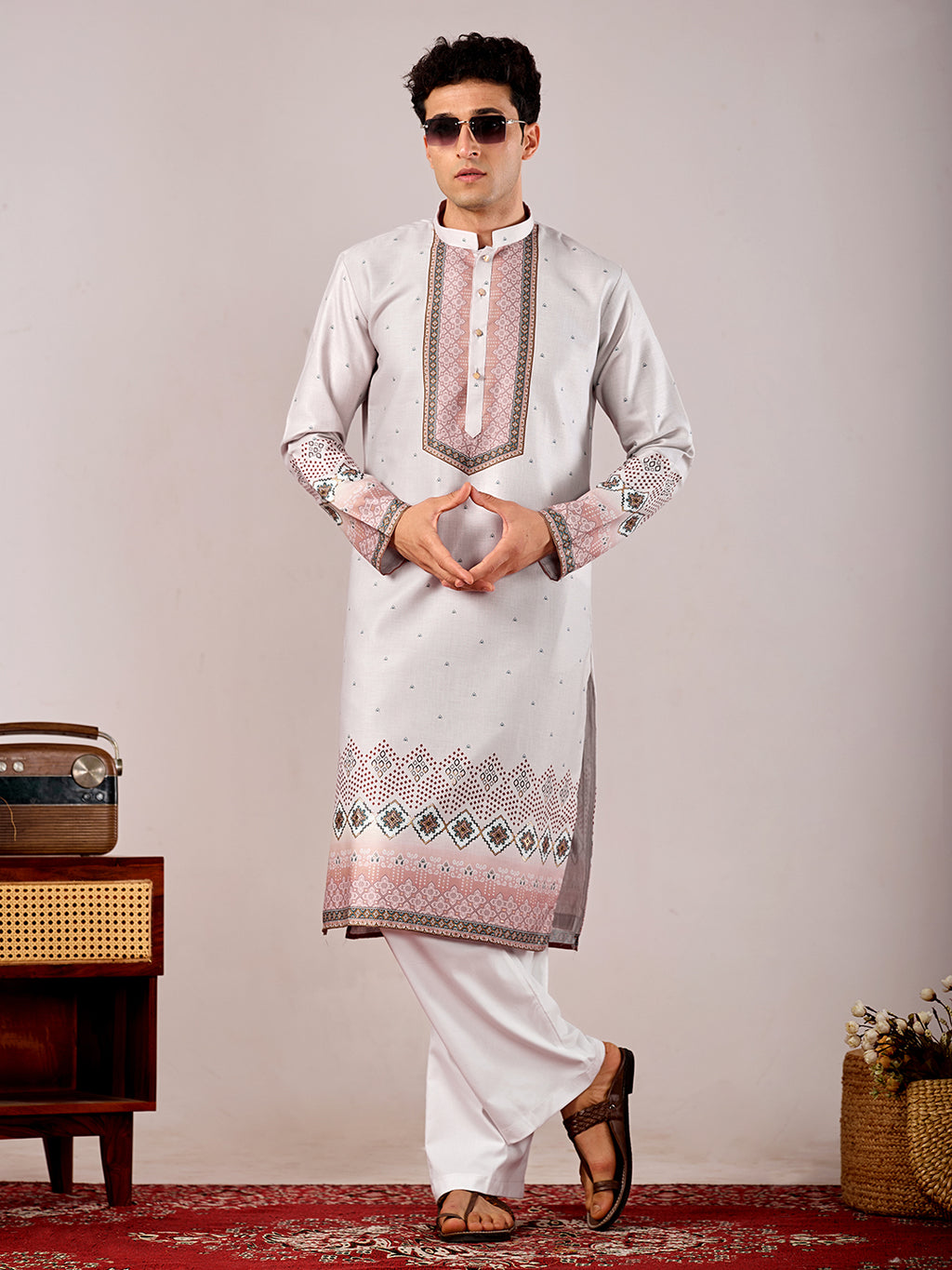 The Mirza Linen Kurta (Light Grey)