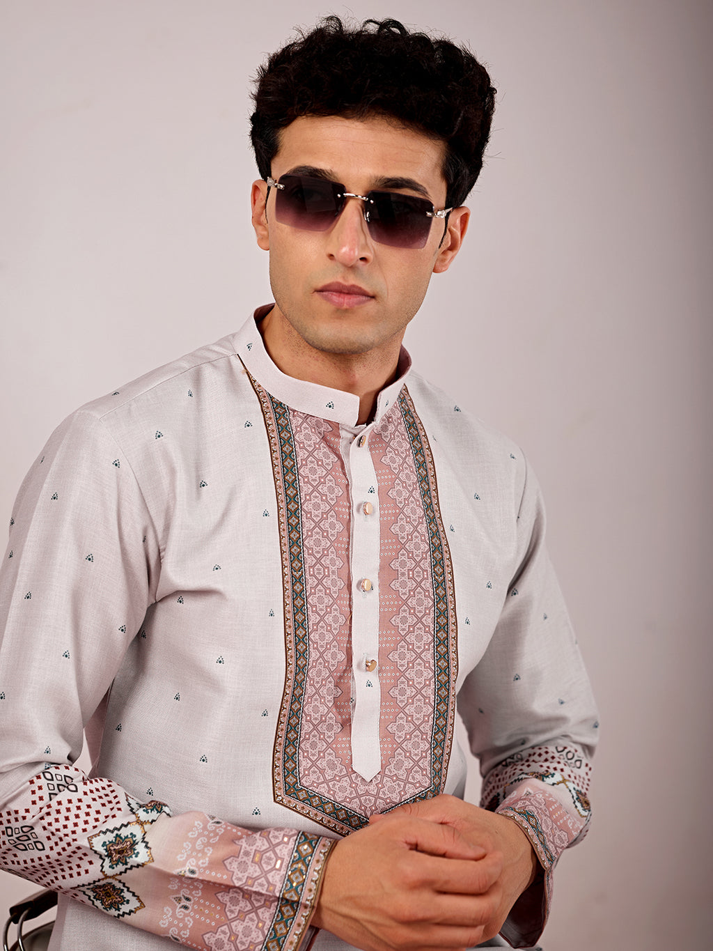 The Mirza Linen Kurta (Light Grey)