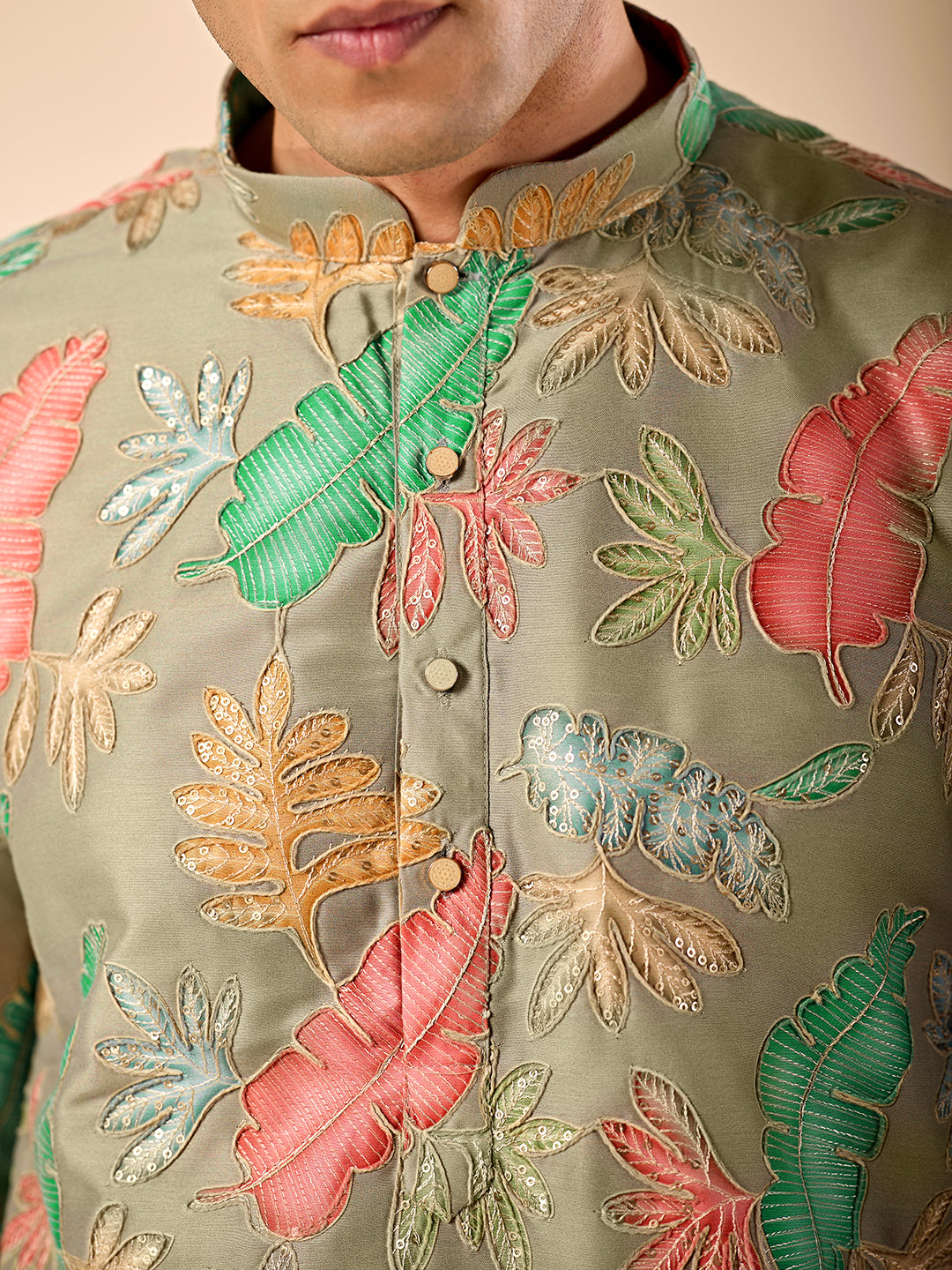 The Firdaus Embroidered Kurta (Olive Green Botanical)
