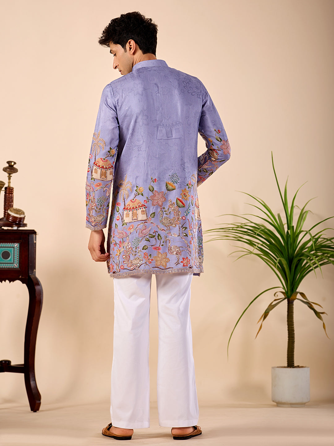 The Darbar Embroidered Kurta (Lavender Blue)