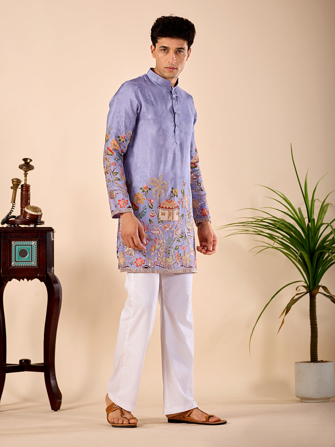 The Darbar Embroidered Kurta (Lavender Blue)
