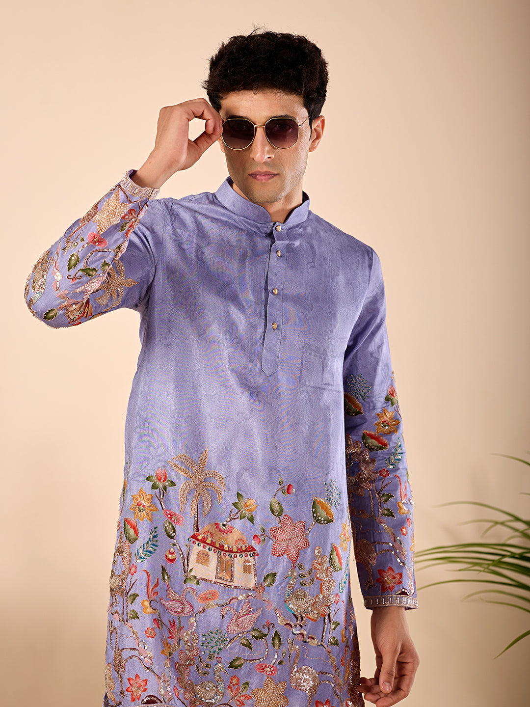 The Darbar Embroidered Kurta (Lavender Blue)