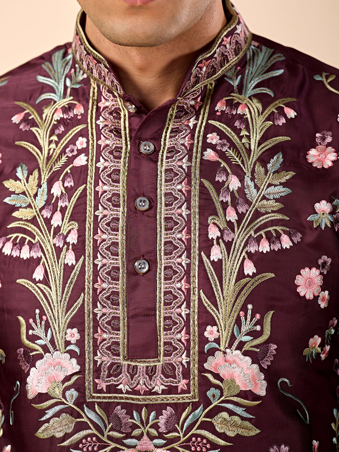 Midnight Island Kurta (Dark Burgundy).