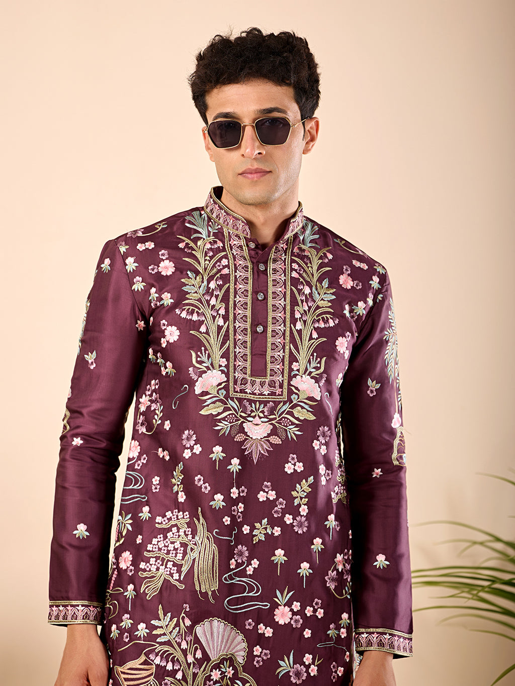 Midnight Island Kurta (Dark Burgundy).