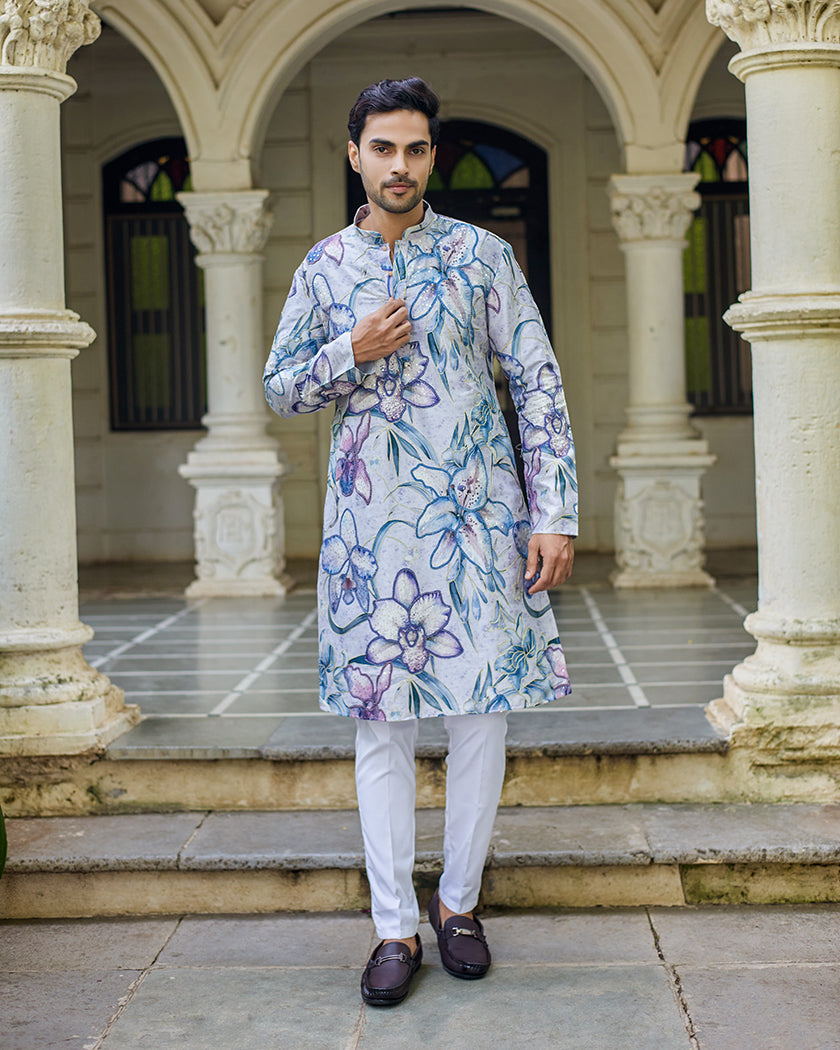 Elegance Azure Embroidered kurta set.