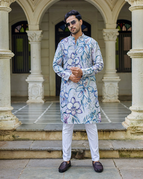Elegance Azure Embroidered kurta set.